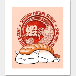 Chubby Cat Shrimp Sushi Posters and Art